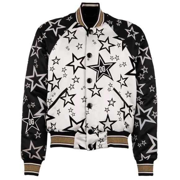NWT Dolce & Gabbana Black White Stars Print reversible Bomber Jacket IT 40 US S - Picture 3 of 8
